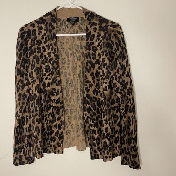 Cashmere Charter Club Open Front Cheetah Print Sweater Cardigan Size Small - Picture 1 of 5